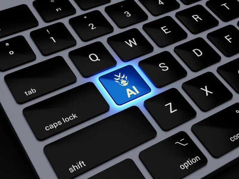 Backlit keyboard representing AI generated content and SEO
