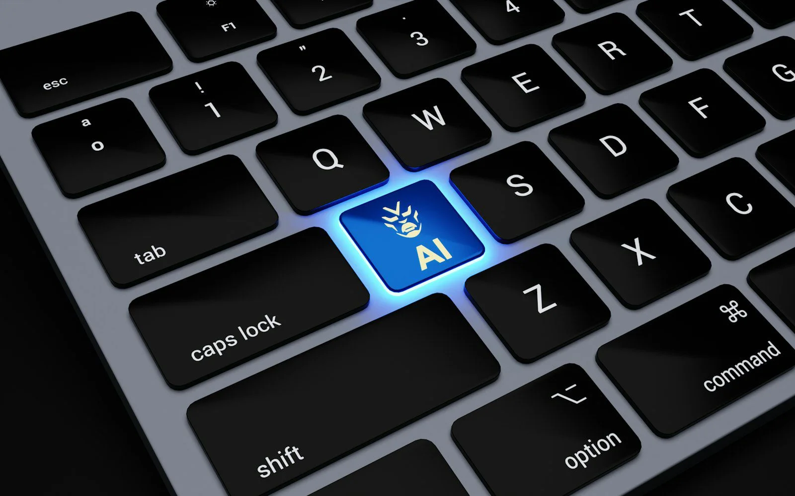 Backlit keyboard representing AI generated content and SEO