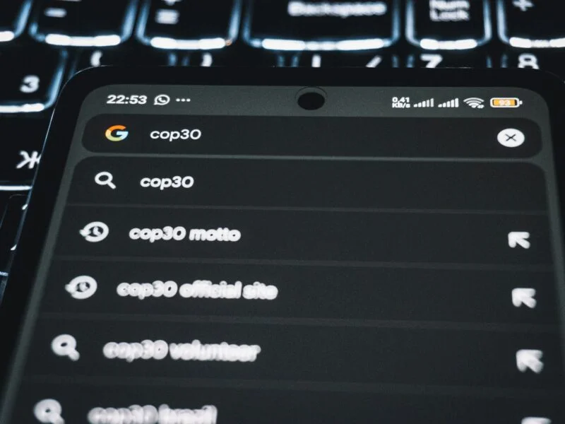 Smartphone displaying Google search results illustrating search intent