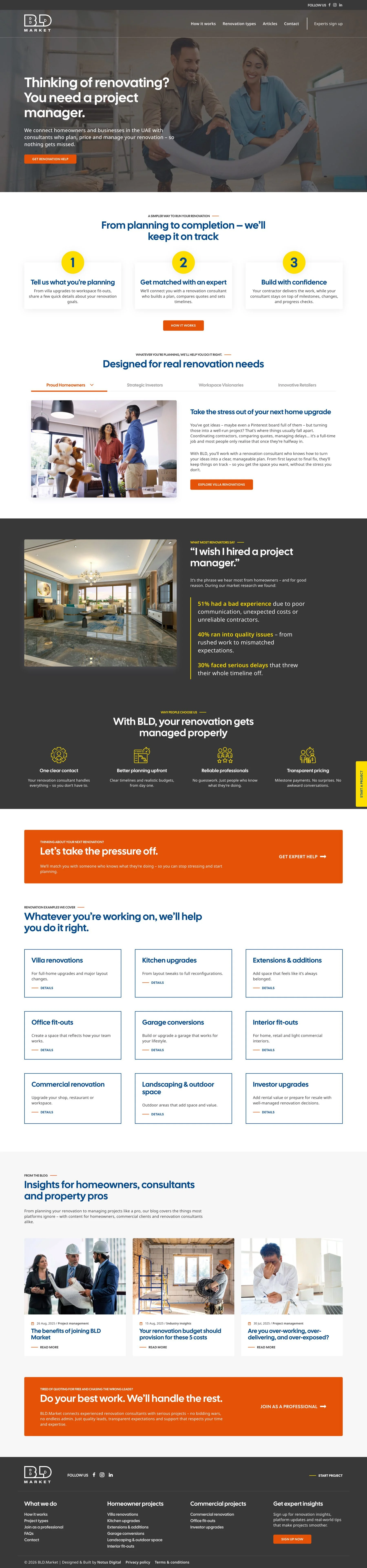 Homepage of the BLD Market website designed and built by Notus Digital