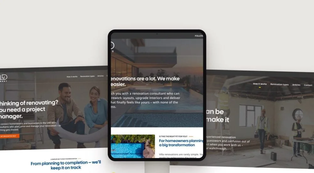 BLD Market shown on desktop and tablet, designed and built by Notus Digital