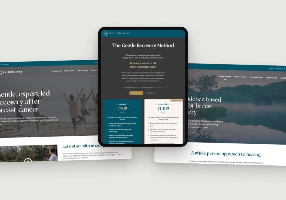 Gentle Recovery shown on desktop and tablet, designed and built by Notus Digital