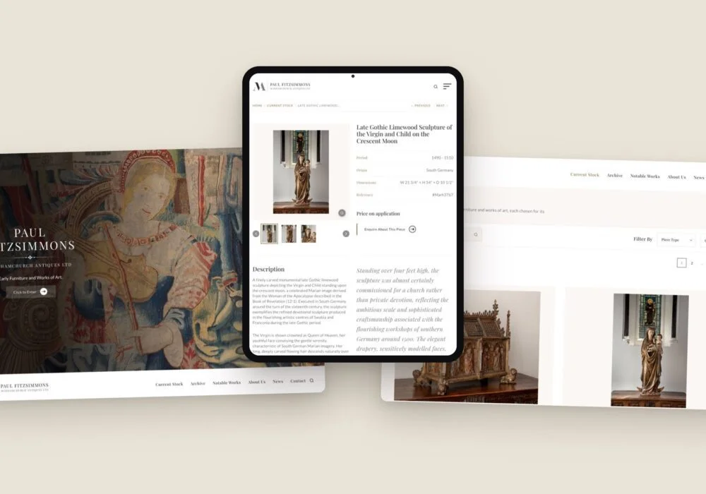 Marhamchurch Antiques shown on desktop and tablet, designed and built by Notus Digital