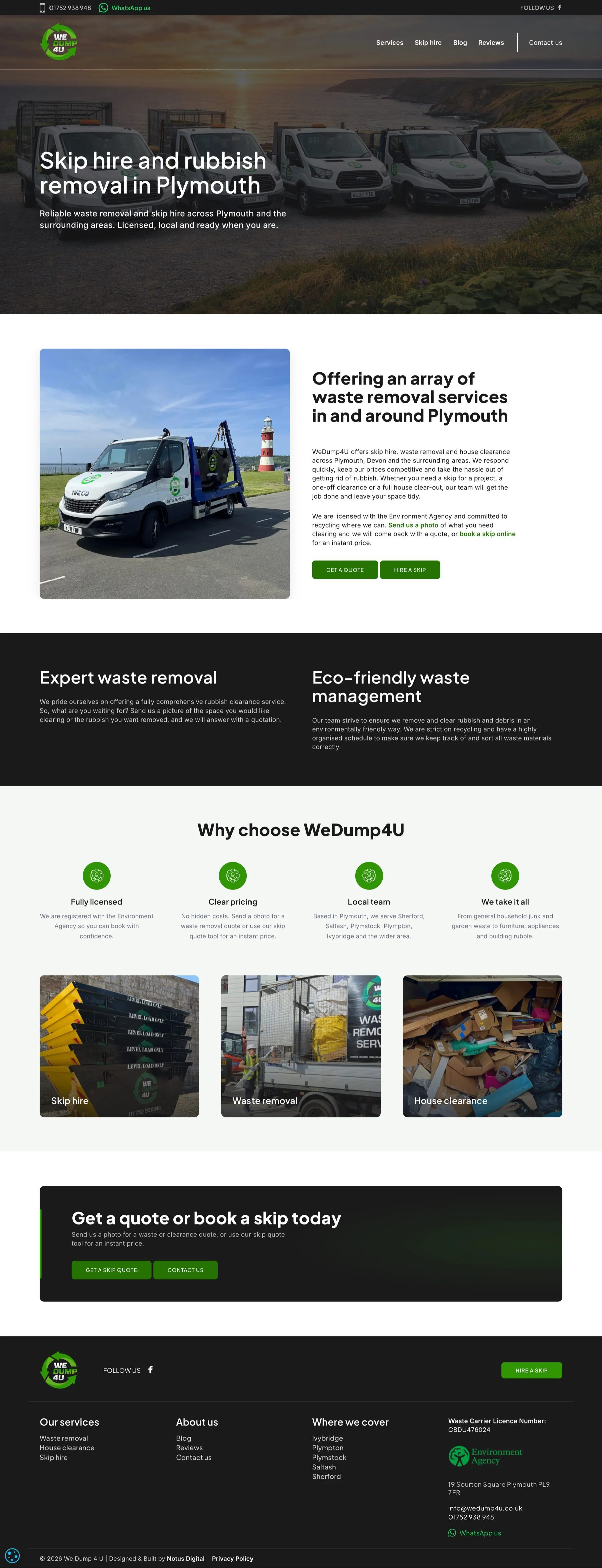 Homepage of the We Dump 4 U website designed and built by Notus Digital