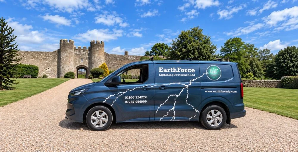 EarthForce Lightning Protection van outside Arundel Castle
