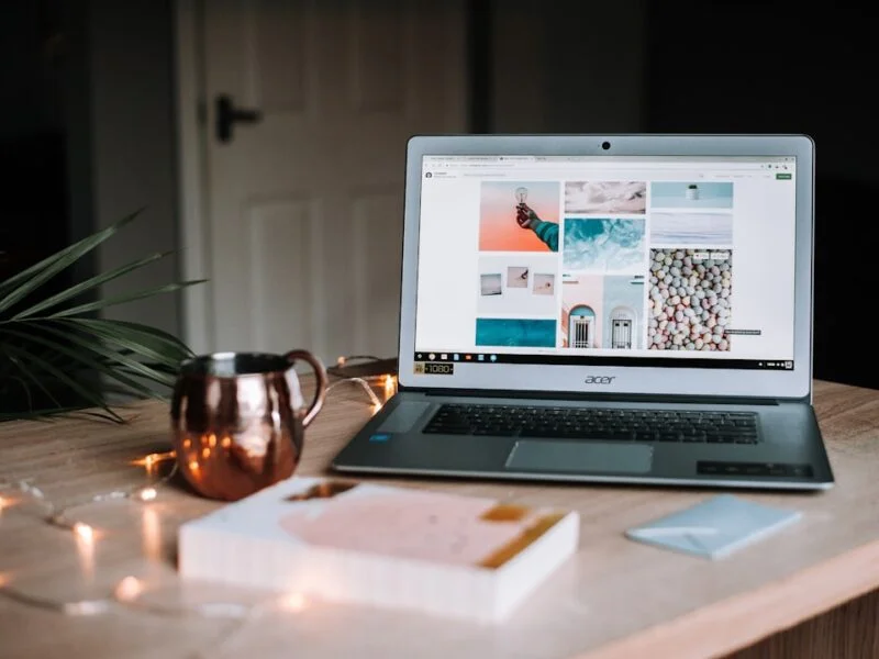 A website displayed on a laptop showing customer star ratings and a review next to a call to action button